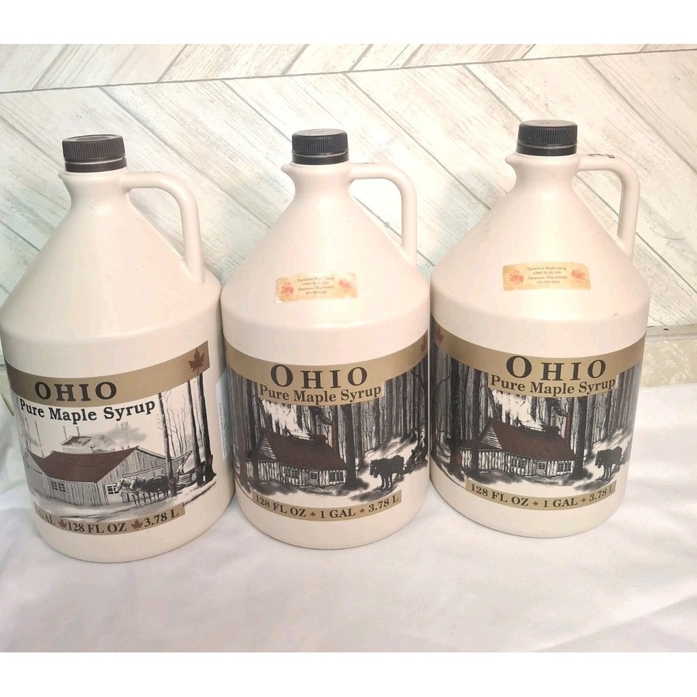 Pure Ohio Maple Syrup Vintage EMPTY BOTTLES Lot Of 3 Gallon 128 FL OZ Jugs